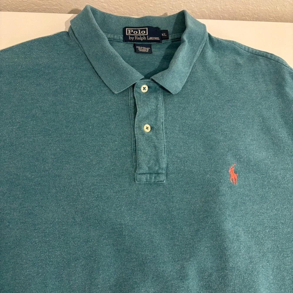 Polo Ralph Lauren Polo Shirt Mens XL Teal Green Short Sleeve Orange Pony Logo